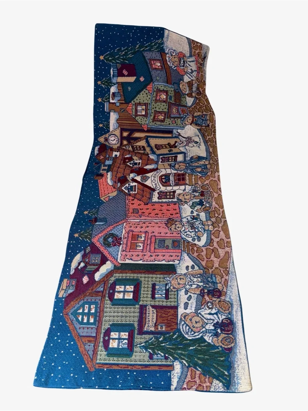Vintage Christmas Bear Tapestry Table Runner 35 in long By 13” Bears Theme